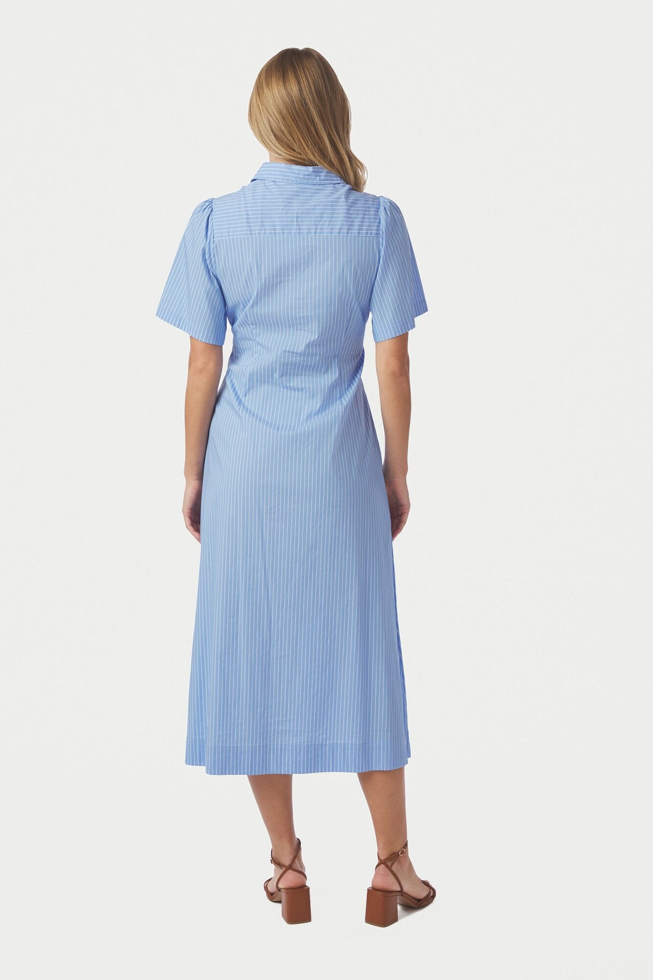 Baia Stripe Poplin kjole - lyseblå